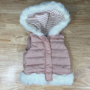 Lilly Wicket, Zip Up Puffer Vest, Faux Fur Lined Hood, Girls Toddler Baby 12M